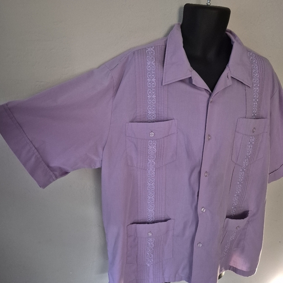 Guyabera Style Purple Shirt Xl - Picture 6 of 7